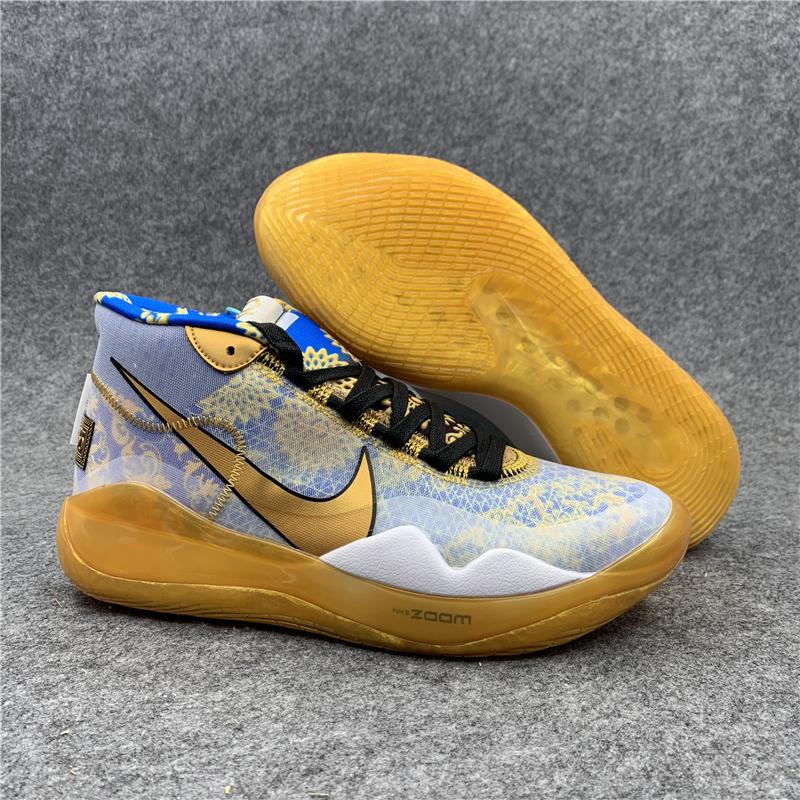 New Nike KD 12 Grey Blue Yellow Shoes